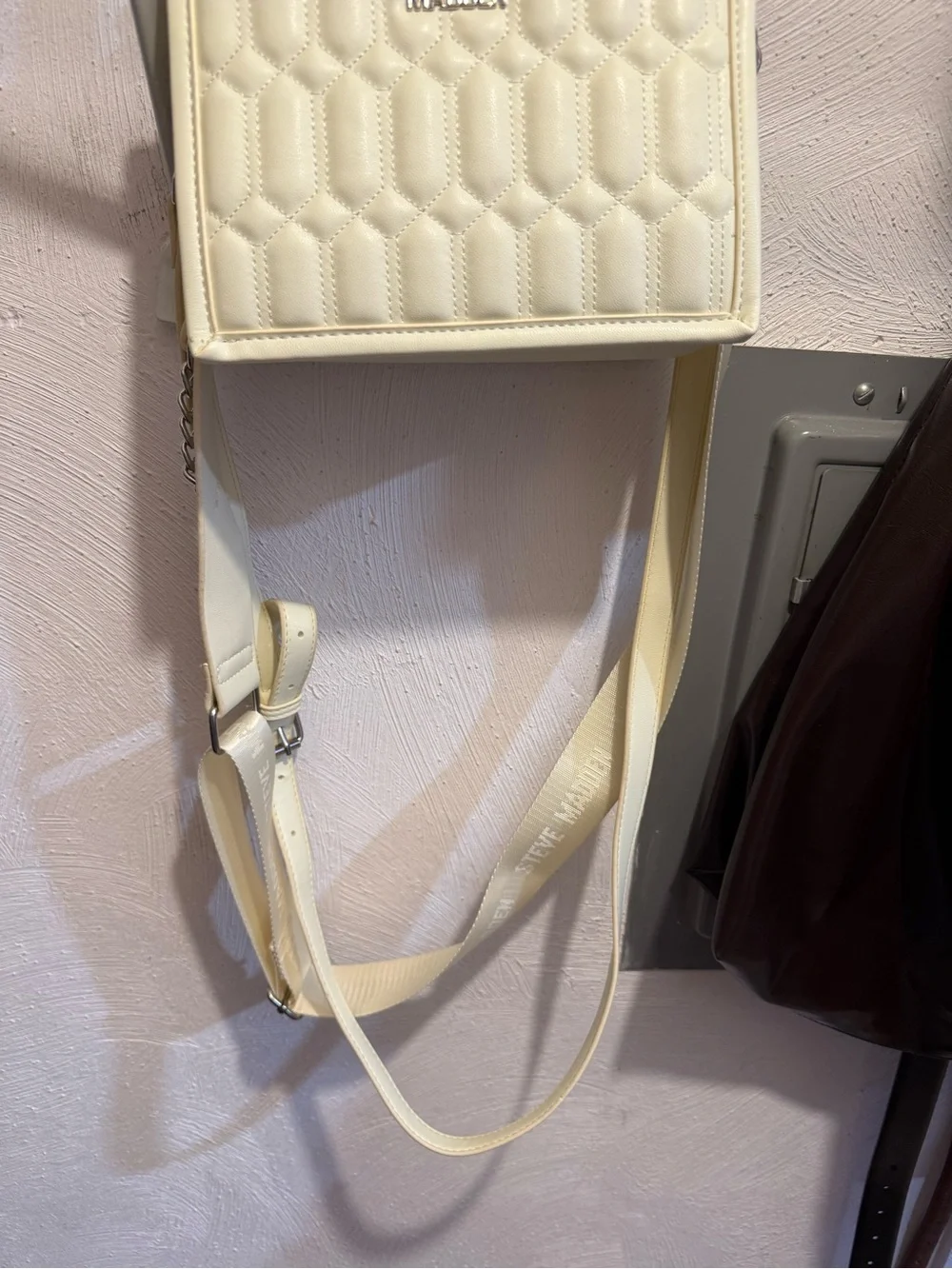 Steve Madden Cream Quilted Top-Handle Purse